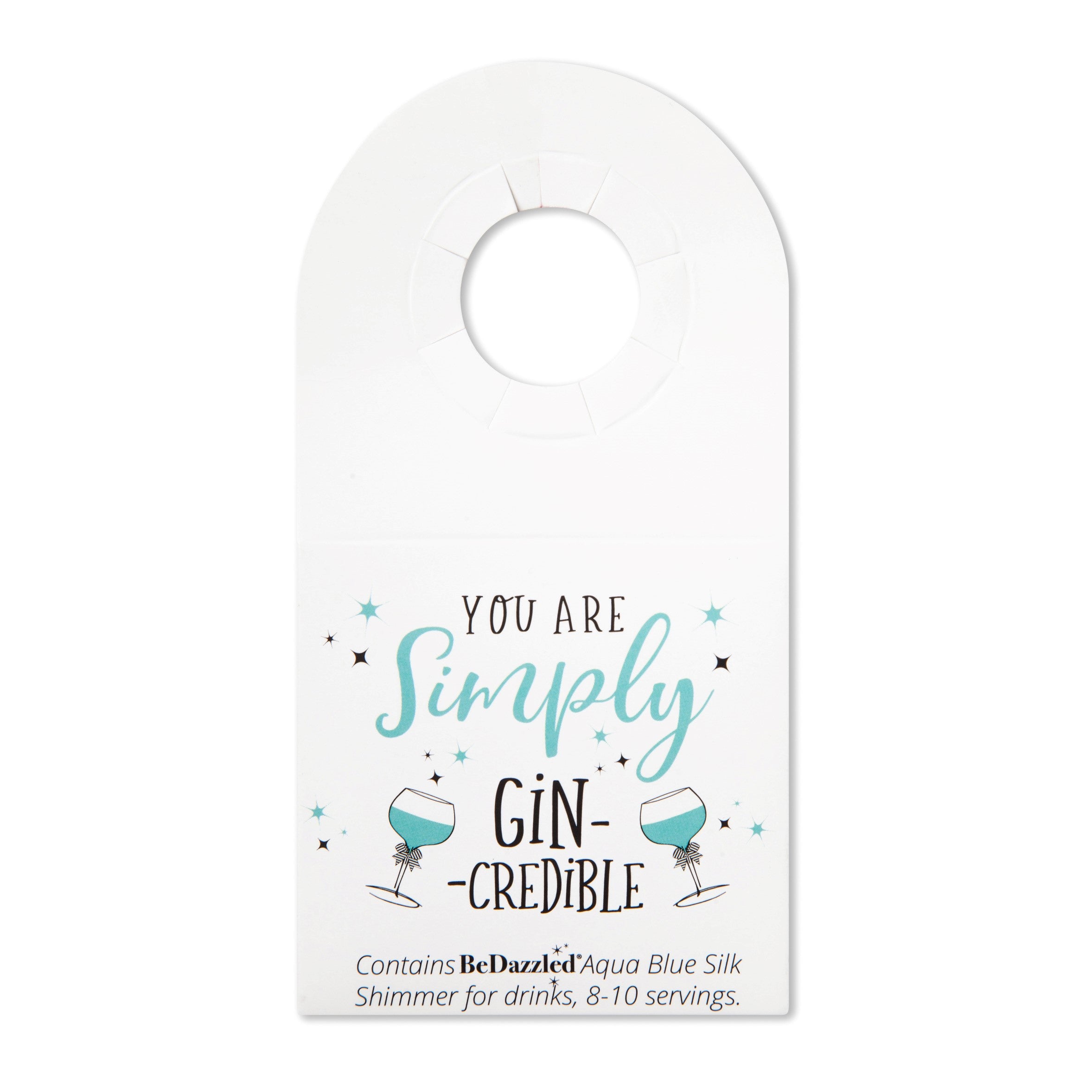 You are Simply GINcredible - bottle neck gift tag AQUA BLUE shimmer