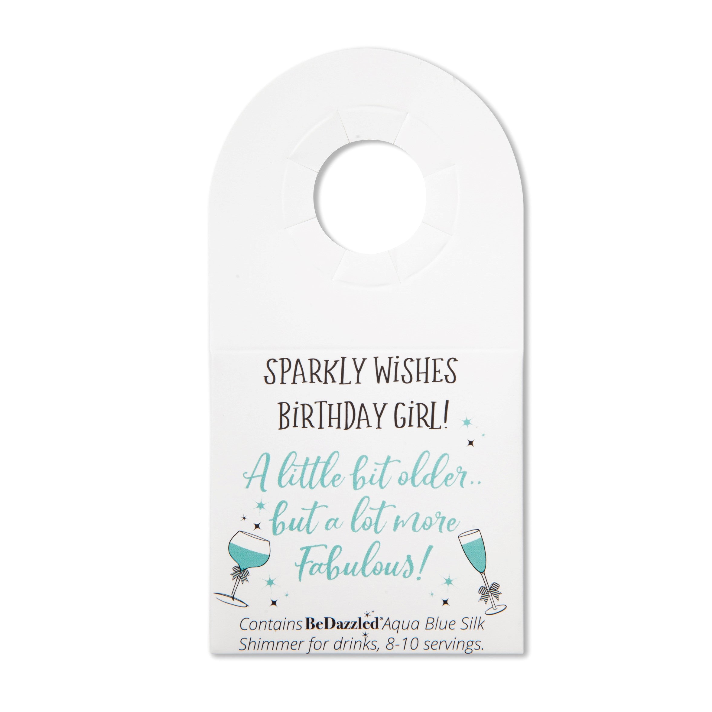 Sparkly Wishes Birthday Girl - bottle neck gift tag AQUA BLUE shimmer