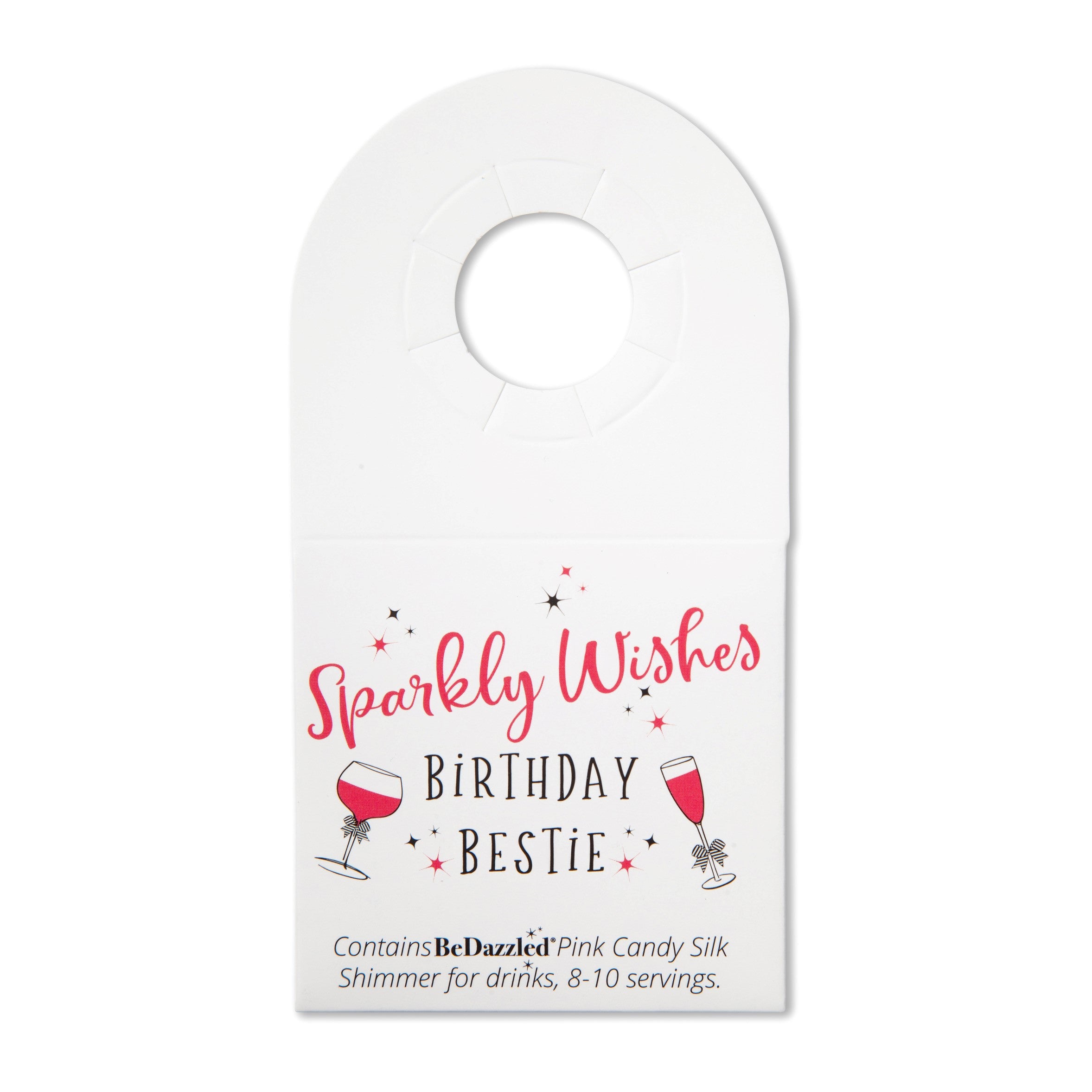 Sparkly Wishes Birthday Bestie - bottle neck gift tag containing PINK CANDY shimmer