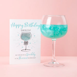 Happy Birthday Gin Bestie! - card contains Aqua Blue Silk drinks shimmer