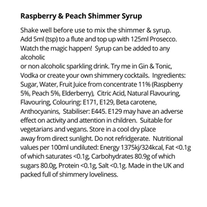 Raspberry & Peach Shimmer Syrup 200ml Diamond Bottle