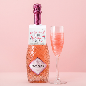 Sip Sip Hooray! Happy Valentines Day! - bottle neck gift tag containing PINK CANDY shimmer