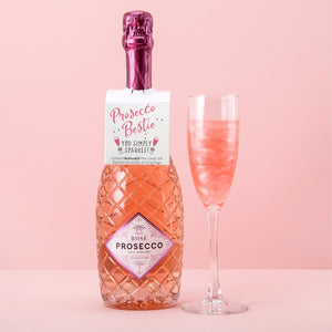 Prosecco Bestie! You simply sparkle - bottle neck gift tag containing PINK CANDY shimmer