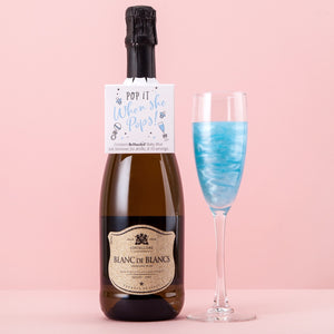 Pop it when she Pops! - bottle neck gift tag containing BABY BLUE shimmer
